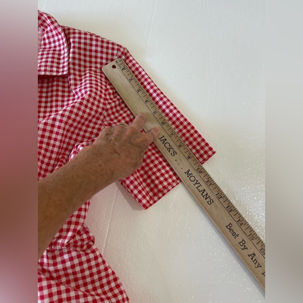 California Looks vintage gingham dress red/white belt +shoulder pads Size 8P 7-4 - Picture 8 of 11